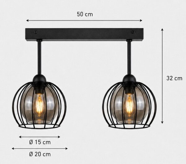 Prisadený luster SOLO BLACK 2xE27/60W/230V