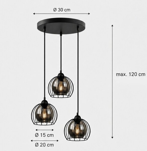 Luster na lanku SOLO BLACK 3xE27/60W/230V pr. 30 cm