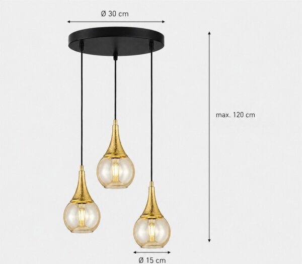 Luster na lanku LACRIMA HONEY 3xE27/60W/230V pr. 30 cm