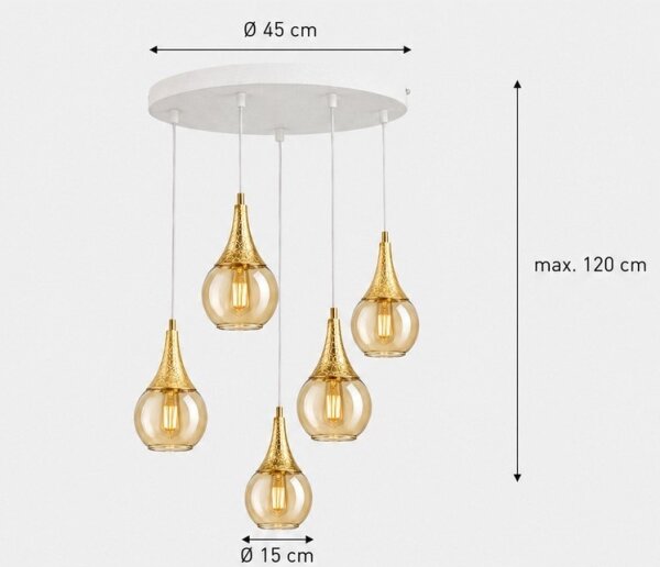 Luster na lanku LACRIMA WHITE 5xE27/60W/230V pr. 45 cm