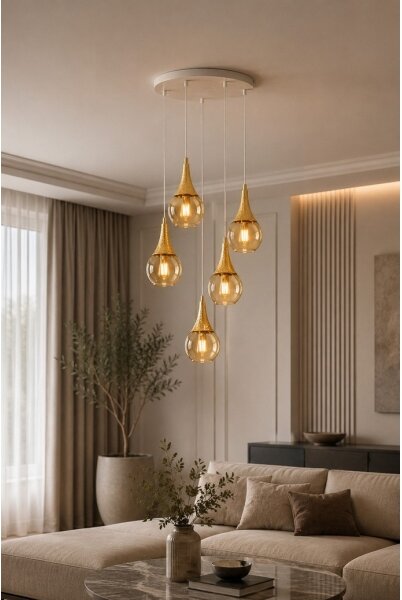 Luster na lanku LACRIMA WHITE 5xE27/60W/230V pr. 45 cm