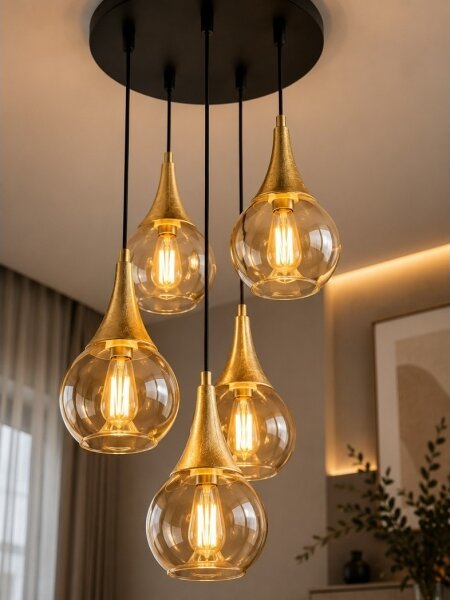 Luster na lanku LACRIMA HONEY 5xE27/60W/230V pr. 45 cm