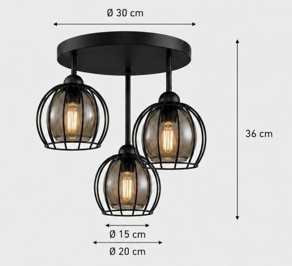 Prisadený luster SOLO BLACK 3xE27/60W/230V pr. 30 cm