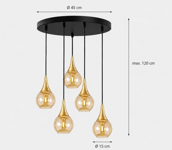 Luster na lanku LACRIMA HONEY 5xE27/60W/230V pr. 45 cm