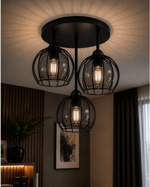 Prisadený luster SOLO BLACK 3xE27/60W/230V pr. 30 cm