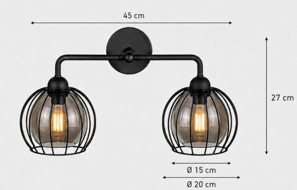 Nástenné svietidlo SOLO BLACK 2xE27/60W/230V