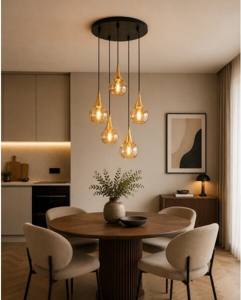 Luster na lanku LACRIMA HONEY 5xE27/60W/230V pr. 45 cm