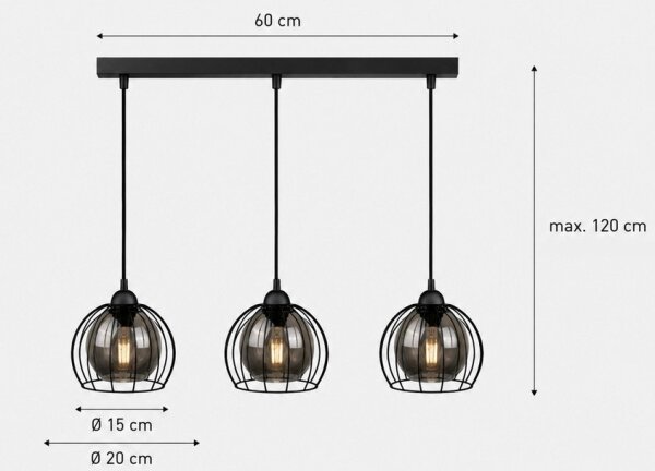 Luster na lanku SOLO BLACK 3xE27/60W/230V