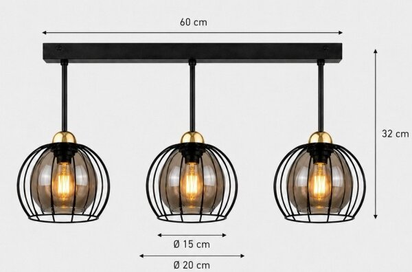 Prisadený luster SOLO BLACK 3xE27/60W/230V čierna/zlatá