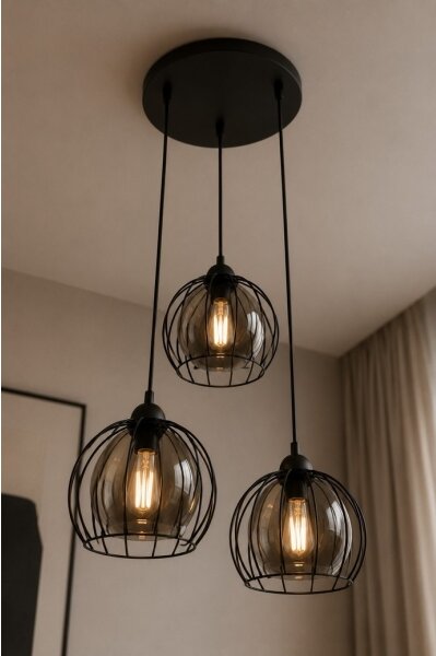 Luster na lanku SOLO BLACK 3xE27/60W/230V pr. 30 cm