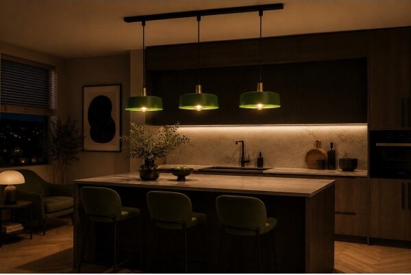 Luster na lanku HAKI 3xE27/60W/230V zelená/čierna/lesklý chróm