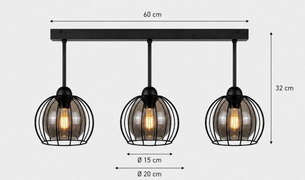 Prisadený luster SOLO BLACK 3xE27/60W/230V