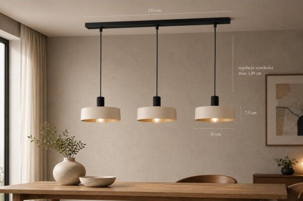 Luster na lanku LATTE 3xE27/60W/230V béžová/čierna