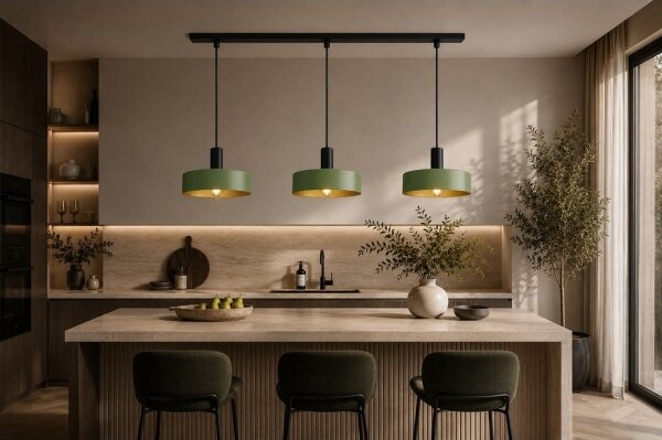 Luster na lanku HAKI 3xE27/60W/230V zelená/čierna