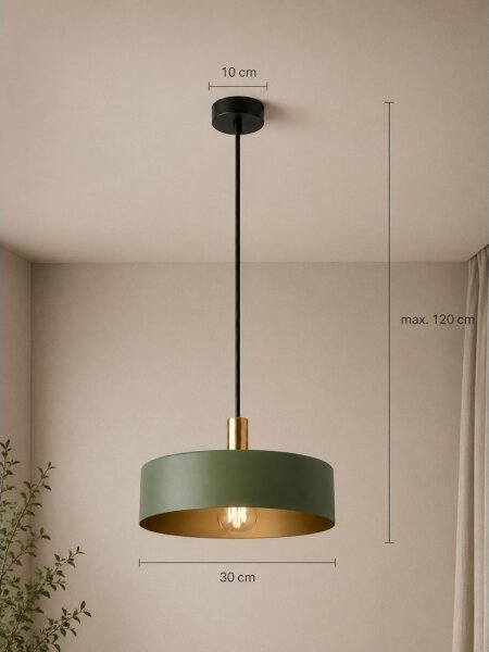 Luster na lanku HAKI 1xE27/60W/230V zelená/čierna/lesklý chróm