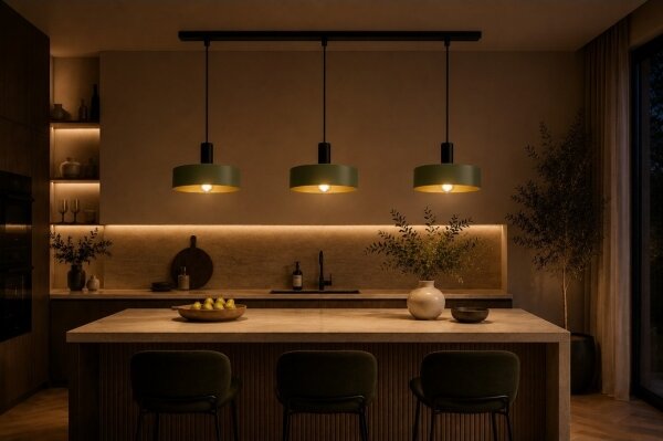 Luster na lanku HAKI 3xE27/60W/230V zelená/čierna