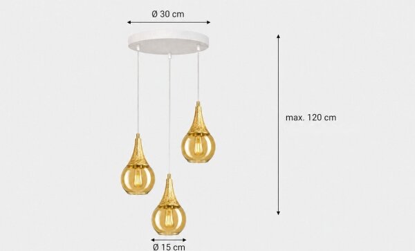 Luster na lanku LACRIMA WHITE 3xE27/60W/230V pr. 30 cm