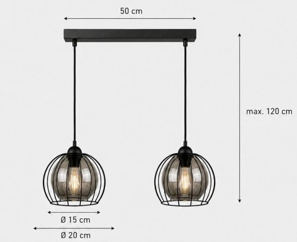 Luster na lanku SOLO BLACK 2xE27/60W/230V