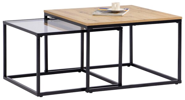 SADA KONFERENČNÝCH STOLÍKOV, čierna, farba duba, kov, sklo, kompozitné drevo, 70/60/45/40/70/60 cm Boxxx - Stolíky do obývačky