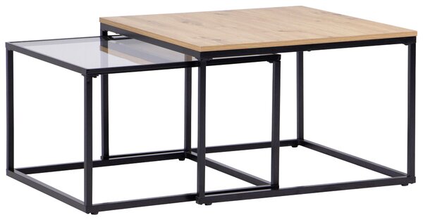 SADA KONFERENČNÝCH STOLÍKOV, čierna, farba duba, kov, sklo, kompozitné drevo, 70/60/45/40/70/60 cm Boxxx - Stolíky do obývačky