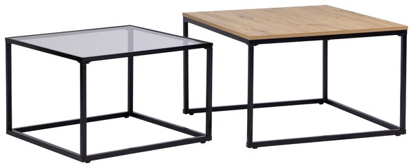 SADA KONFERENČNÝCH STOLÍKOV, čierna, farba duba, kov, sklo, kompozitné drevo, 70/60/45/40/70/60 cm Boxxx - Stolíky do obývačky