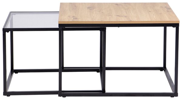 SADA KONFERENČNÝCH STOLÍKOV, čierna, farba duba, kov, sklo, kompozitné drevo, 70/60/45/40/70/60 cm Boxxx - Stolíky do obývačky