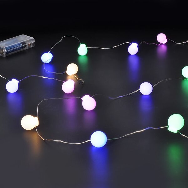 SOLIGHT LED vianočná reťaz farebné gule, 20x LED, 2m, 2x AA