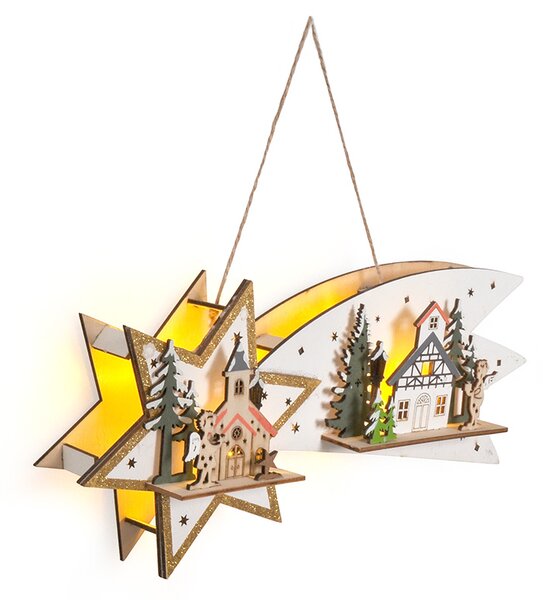 SOLIGHT LED vianočná kométa, 10x LED, drevená, 30cm