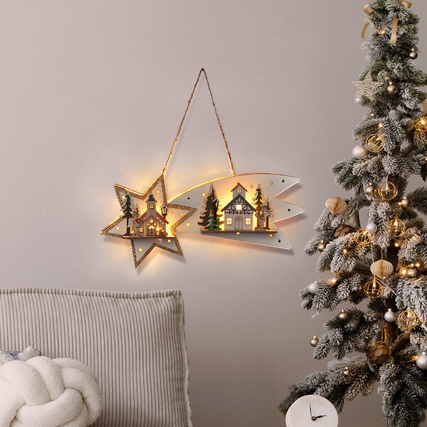 SOLIGHT LED vianočná kométa, 10x LED, drevená, 30cm