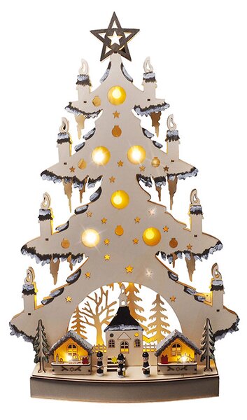 SOLIGHT LED drevený vianočný stromček s dekoráciami, 23x LED, prírodná farba, 64cm, 2x AA