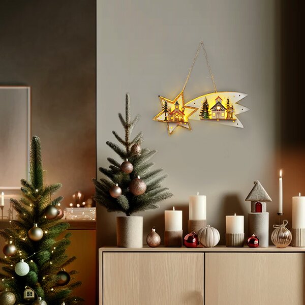 SOLIGHT LED vianočná kométa, 10x LED, drevená, 30cm