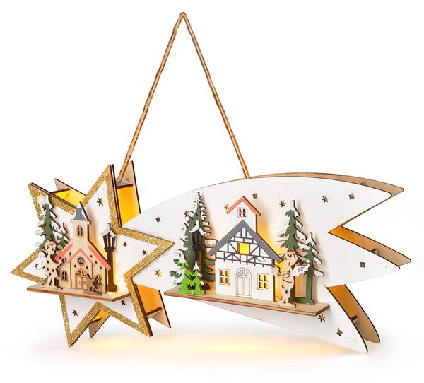 SOLIGHT LED vianočná kométa, 10x LED, drevená, 30cm