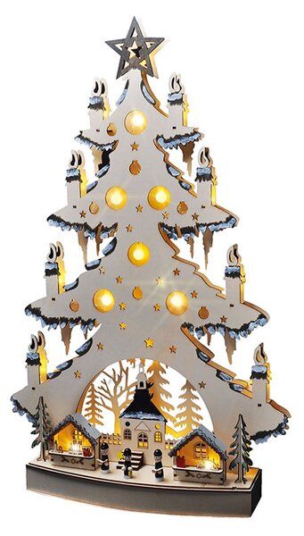 SOLIGHT LED drevený vianočný stromček s dekoráciami, 23x LED, prírodná farba, 64cm, 2x AA