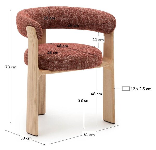 Jedálenské kreslo s podrúčkami z jaseňového dreva v prírodnej farbe/terakotové Granite – Kave Home
