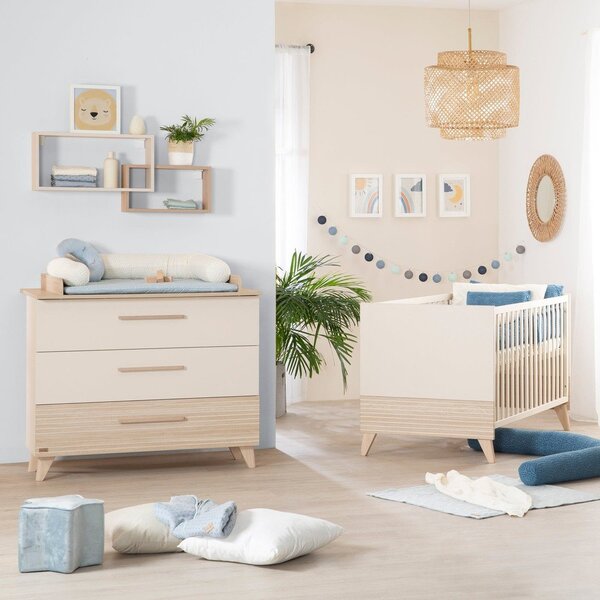 Krémová/v prírodnej farbe detská komoda v dekore duba s prebaľovacím pultom 110x98x75 cm Sidney – Roba