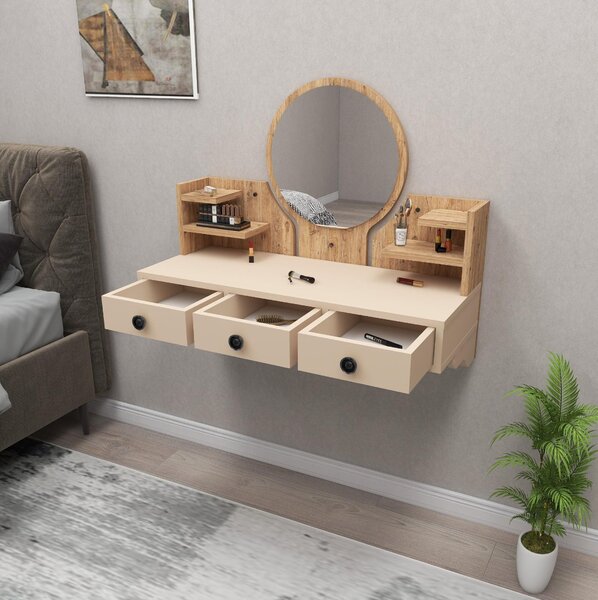NovýNábytok.sk Toaletný stolík Makole (borovica atlantická + béžová) . Akcia -20%. Vlastná spoľahlivá doprava až k Vám domov. 1094113