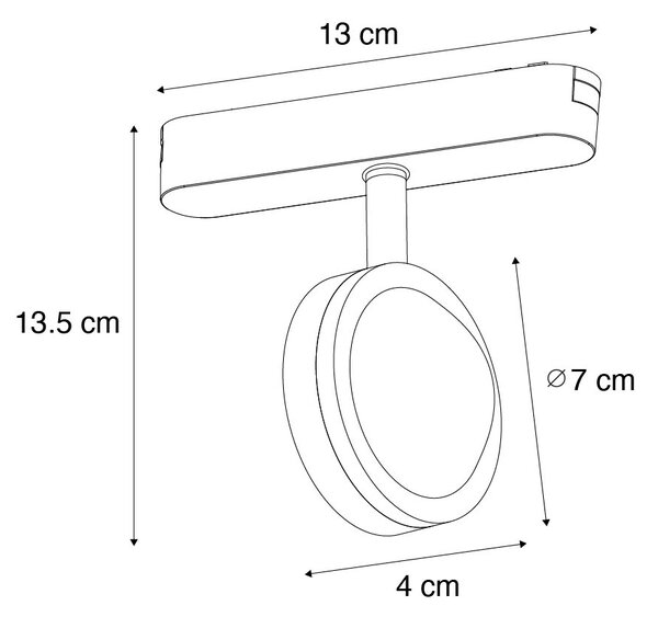 Moderné čierne bodové svetlo pre 1-fázový koľajnicový systém vrátane otočného a sklopného LED - Magnetic Lance