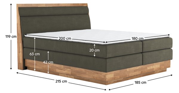 KONDELA Boxspringová posteľ, 180x200, masívne drevo, zelená, INCANA TYP 2