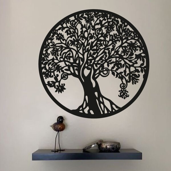 Drevený strom života na stenu - Radosť - 87x87
