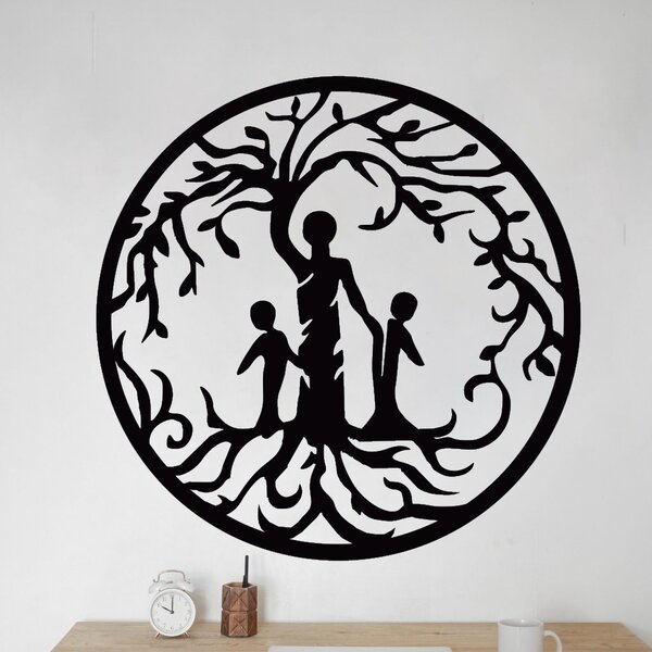 Drevený strom života - Otec s deťmi - 82x82