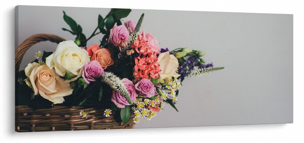 Obraz košíka s kvetinami (120x50 cm)