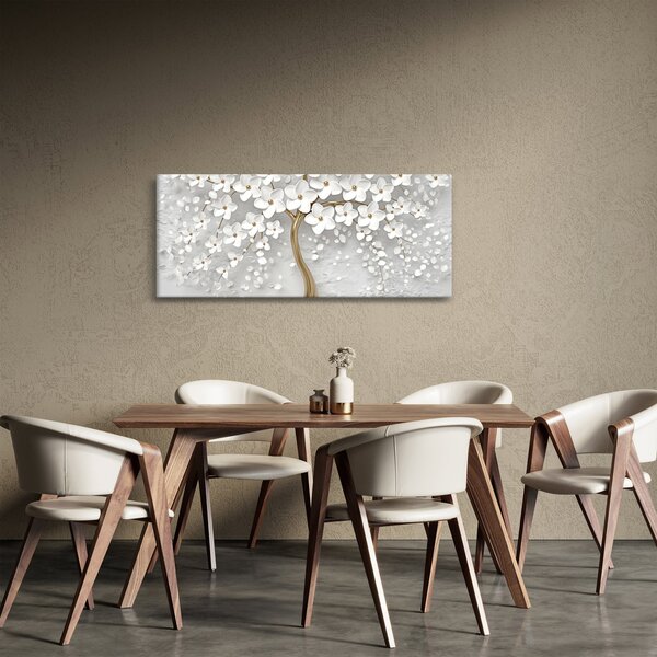 Obraz bieleho stromu s kvetinami (120x50 cm)