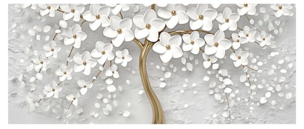 Obraz bieleho stromu s kvetinami (120x50 cm)
