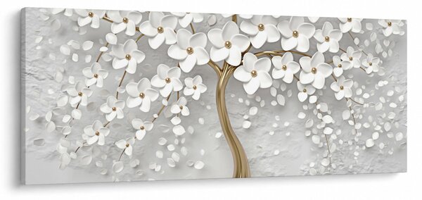 Obraz bieleho stromu s kvetinami (120x50 cm)