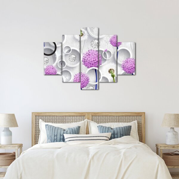 Obraz 3D abstrakcie s kruhmi a kvetinami (150x105 cm)