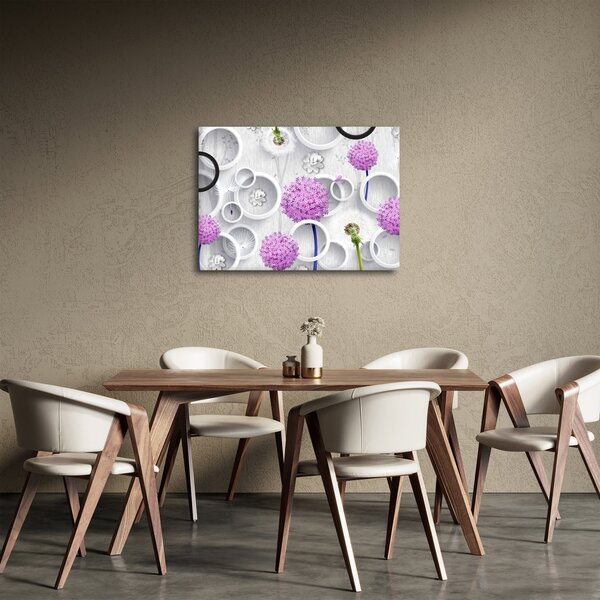 Obraz 3D abstrakcie s kruhmi a kvetinami (70x50 cm)