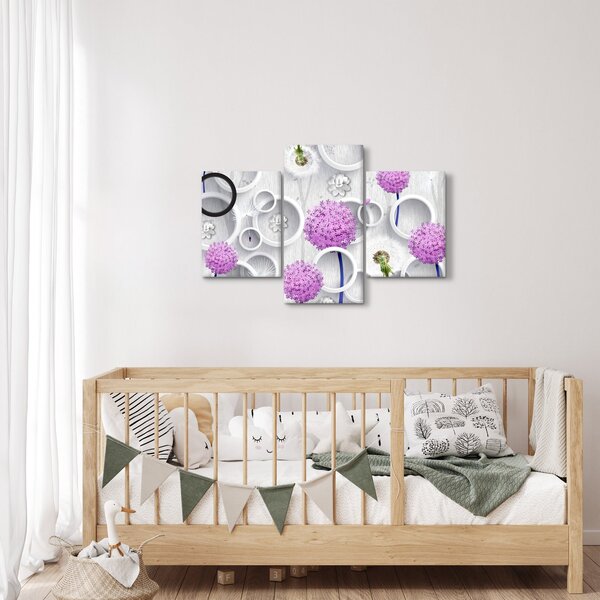 Obraz 3D abstrakcie s kruhmi a kvetinami (90x60 cm)