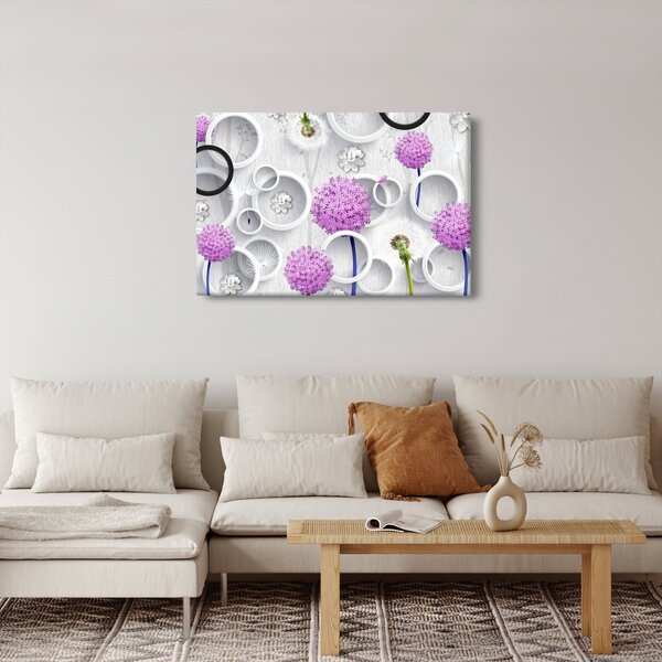 Obraz 3D abstrakcie s kruhmi a kvetinami (90x60 cm)