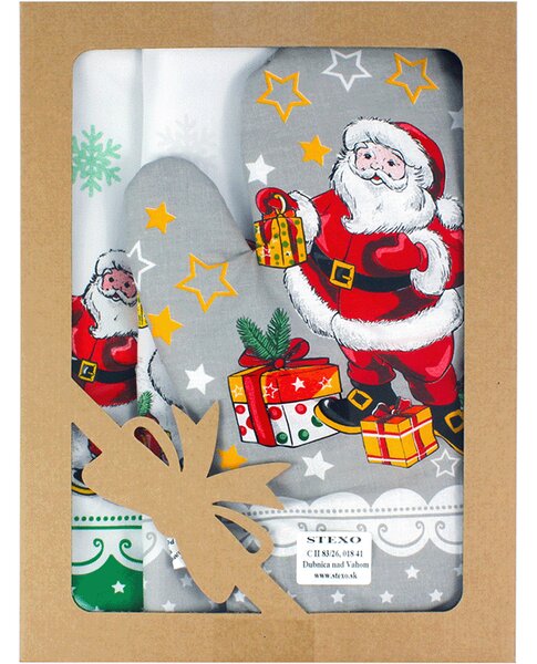 Vianočná kuchynská rukavica chňapka a 2ks utierky 1+2 súprava v darčekovom balení MIKULÁŠ Farba: sivá