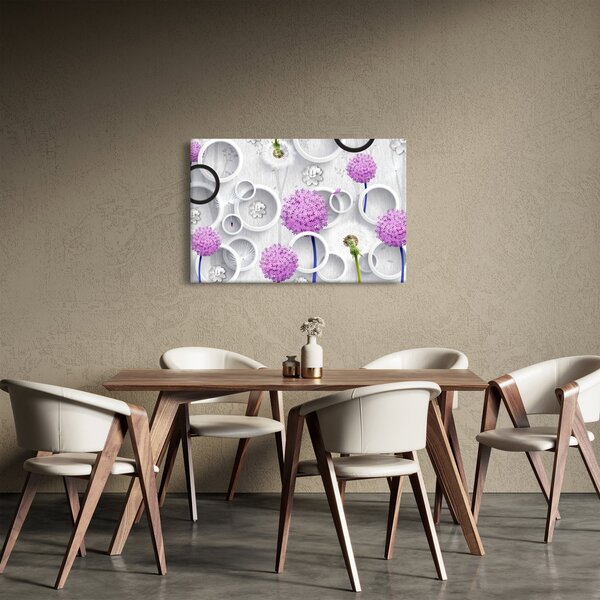 Obraz 3D abstrakcie s kruhmi a kvetinami (90x60 cm)